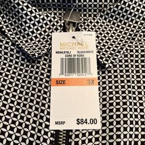 Michael Michael Kors Geo Print Mini Lock Zip Front Shirt In Black/ White 3X